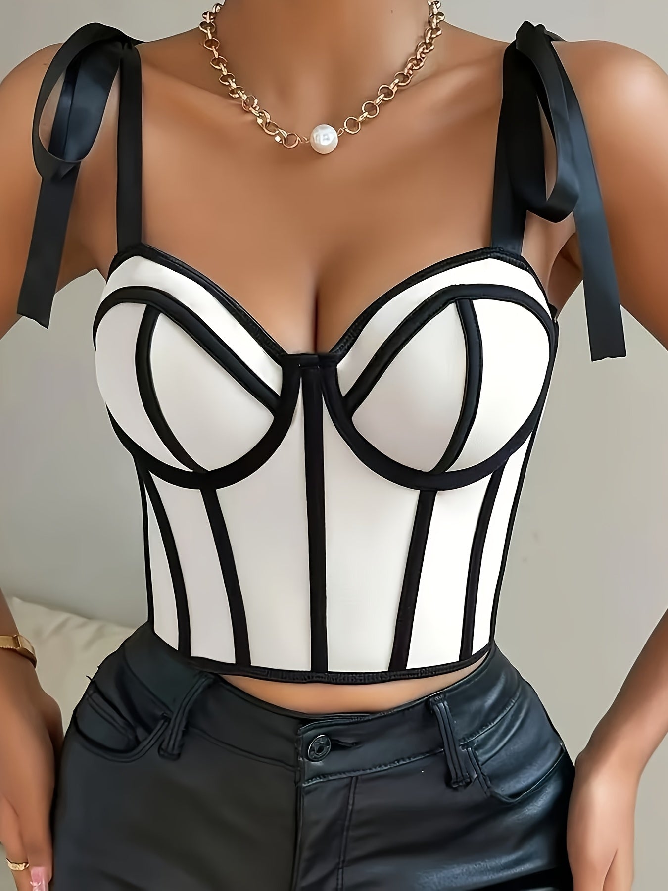 Women's Sexy Sleeveless V-Neck Crop Top with Contrast Mesh Panels & Adjustable Suspenders - High Elasticity Stretchy Fabric, Black & White Striped Design for Casual & Formal Outfits, Sexy Blouses